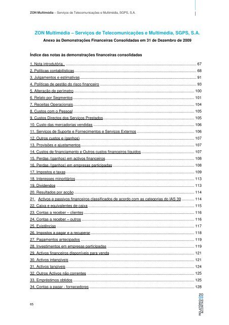 RELATÃ“RIO & CONTAS CONSOLIDADAS - Zon