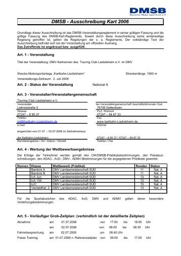Ausschreibung Kartrennen - Kartbahn Liedolsheim