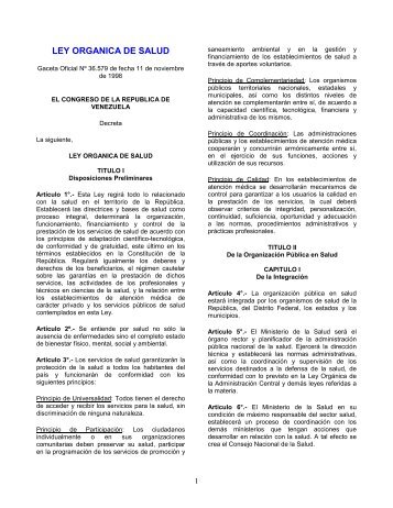 ley organica de salud - Servicio AutÃ³nomo de ContralorÃ­a Sanitaria