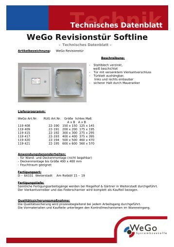 Technik Technisches Datenblatt WeGo Revisionstür Softline - VTI