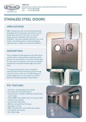 PBSC Stainless Steel Door Sets - CapellaScience