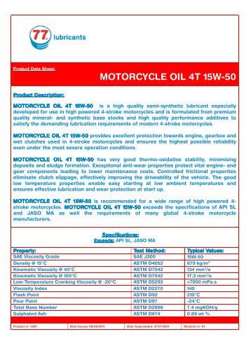 4297 MOTORCYCLE OIL 4T 15W-50 - 77 Lubricants