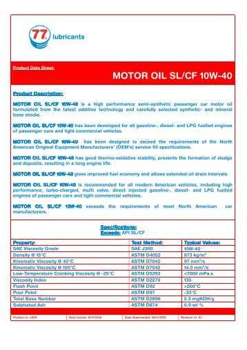 4209 MOTOR OIL SL CF 10W-40 - 77 Lubricants