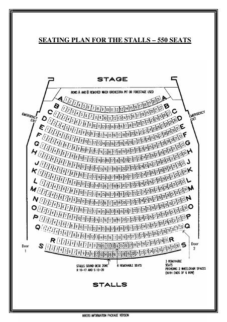 SEATING PLAN FOR THE STALLS â 550 SEATS