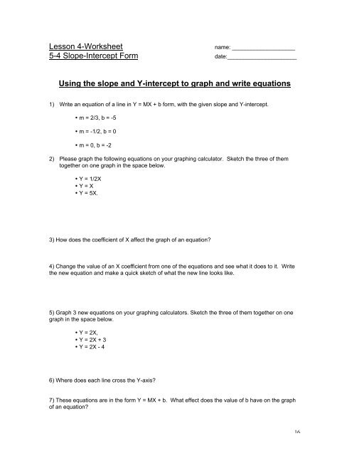 Graphing and Writing Linear Equations (Grade 8) By: Catherine ...