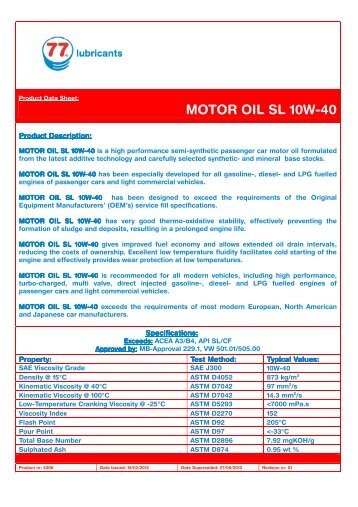 4206 MOTOR OIL SL 10W-40 - 77 Lubricants