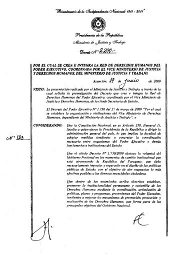 Decreto 2290-2009 Red Ejecutiva Derechos Humanos