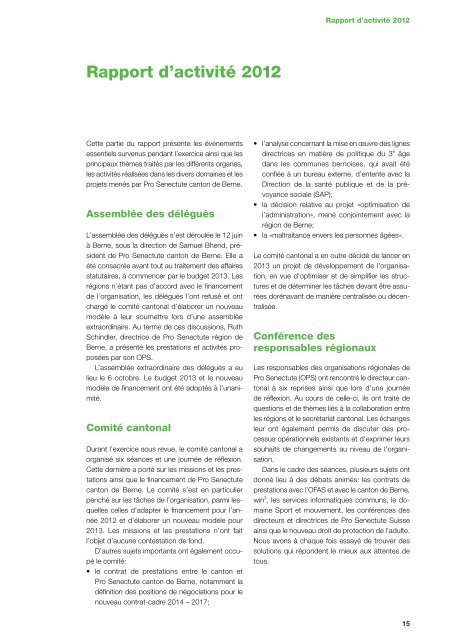 Jahresbericht Rapport d'activitÃ© 2012 - Pro Senectute Kanton Bern ...