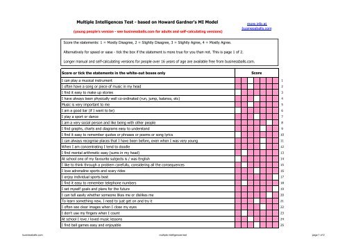 Multiple Intelligence Tests Gardner
