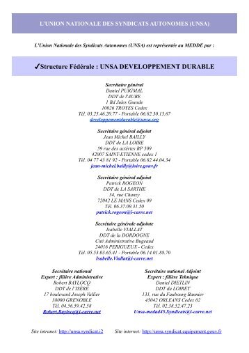 La liste des syndicats affiliÃ©s au 1/07/2012 - UNSA DÃ©veloppement ...