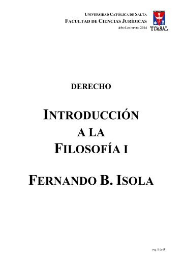 introducción a la filosofía i - Universidad Catolica de Salta