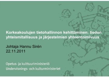 Korkeakoulujen tietohallinnon kehittÃ¤minen: tiedon yhteismitallisuus ...