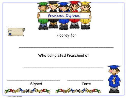 Preschool Diploma! - 1 - 2 - 3 Learn Curriculum