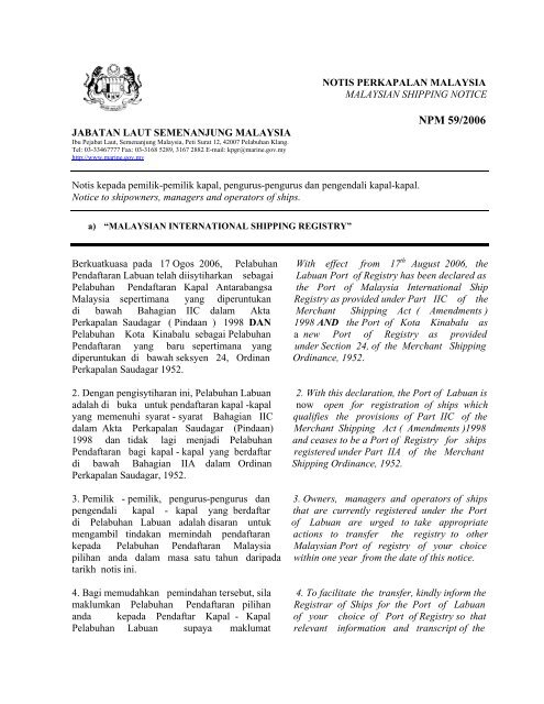 Malaysian International Shipping Registry - Jabatan Laut Malaysia