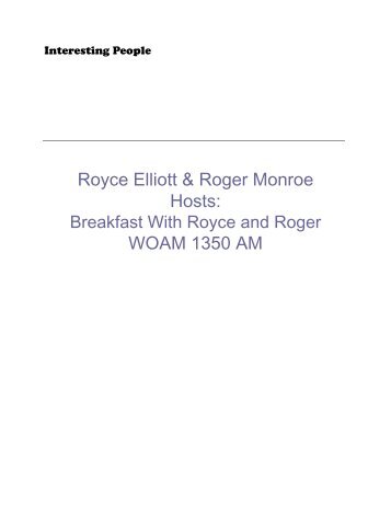 Royce Elliott & Roger Monroe Hosts: WOAM 1350 AM - WTVP.com