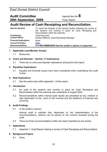 Audit Review of Cash Receipting and Reconciliation.