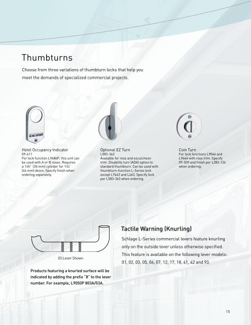 Schlage L series catalog - Ingersoll Rand Security Technologies