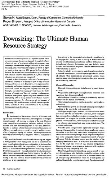 Downsizing: The Ultimate Human Resource Strategy - Dr. Steven H ...