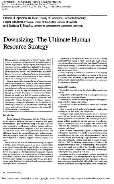 Downsizing: The Ultimate Human Resource Strategy - Dr. Steven H ...