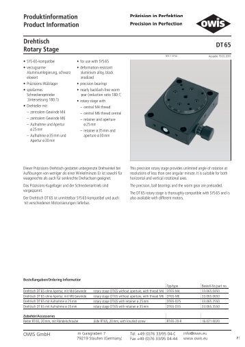 Drehtisch Rotary Stage DT 65 Produktinformation Product ... - Trioptics