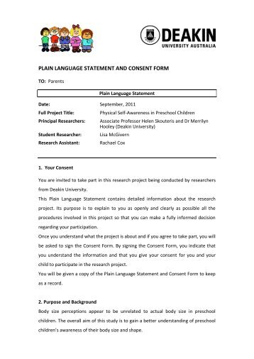 plain language statement and consent form - Playgroup Victoria