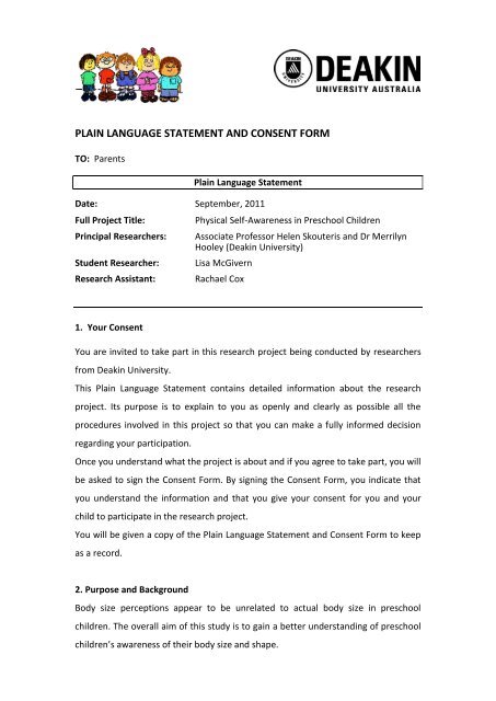 plain language statement and consent form - Playgroup Victoria