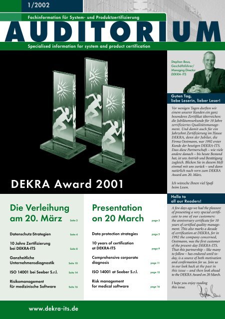 DEKRA Award 2001 - DEKRA Certification
