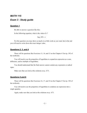 MATH 115 Exam 3 : Study guide - Metric Philatelist