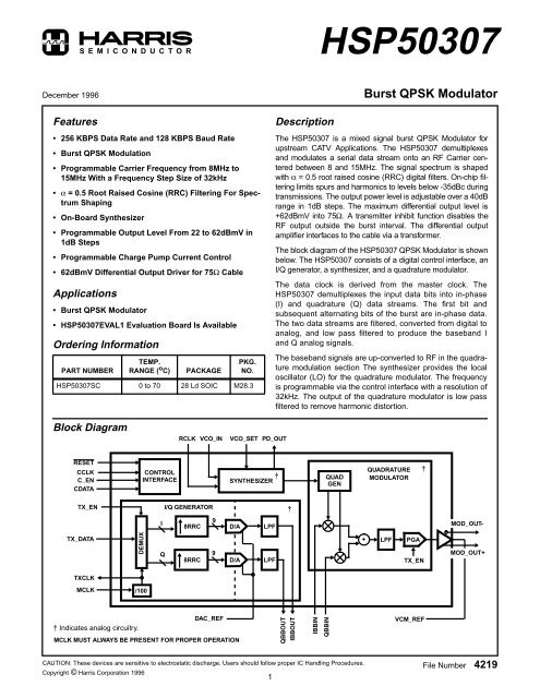 Download Burst QPSK Modulator Data Sheet