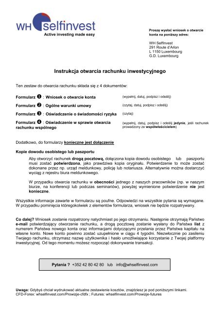 Instrukcja otwarcia rachunku inwestycyjnego dla ... - WH SelfInvest