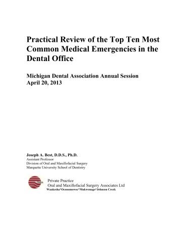 Management of Common Medical Emergencies in the Dental Office