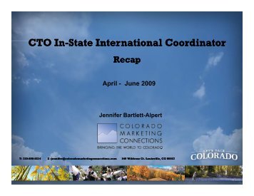 CTO In-State International Coordinator State ... - Colorado.com