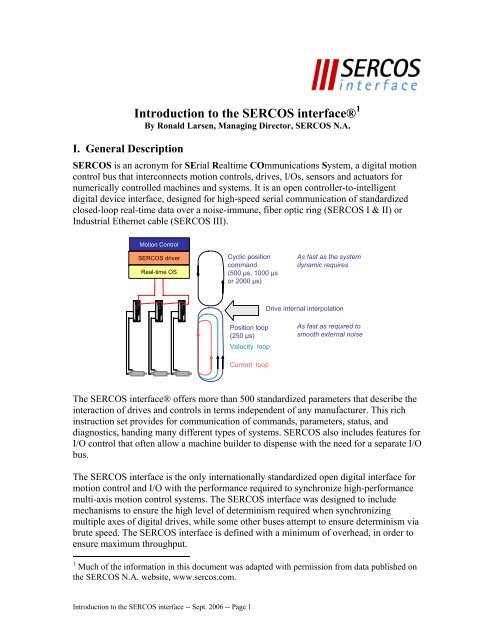 Introduction To The SERCOS interfaceâ¢ - Sercos N.A.