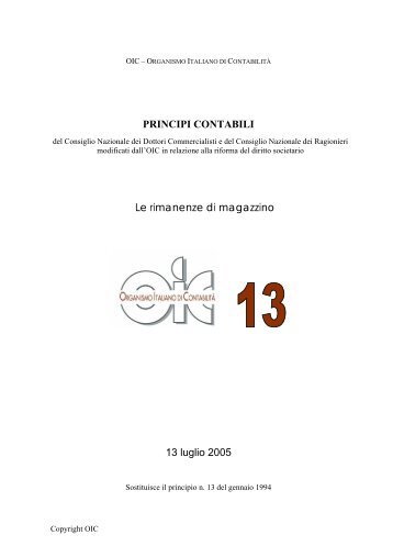 PRINCIPI CONTABILI Le rimanenze di magazzino 13 luglio ... - OIC