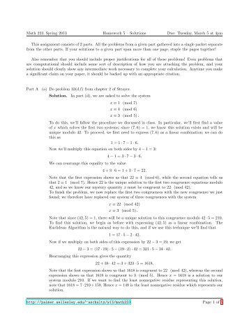 Math 223, Spring 2013 Homework 5 â Solutions Due: Tuesday ...