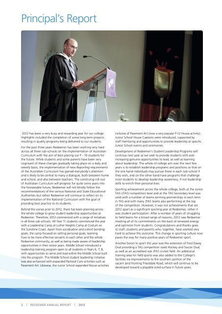 annual report | 2012 - Redeemer Lutheran College