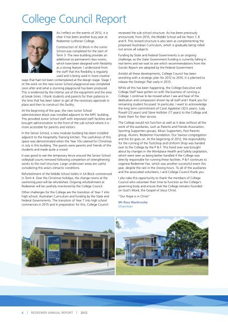 annual report | 2012 - Redeemer Lutheran College