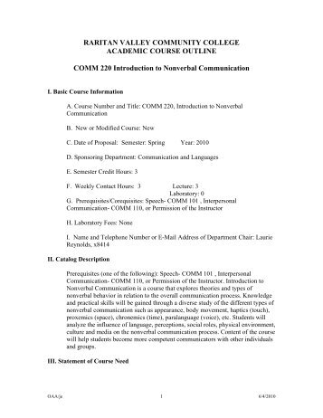 COMM220 Intro to Nonverbal Communication - Raritan Valley ...