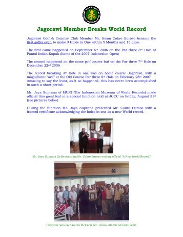Jagorawi Member Breaks World Record - Jagorawi Golf & Country ...