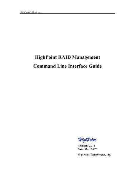 HighPoint RAID Management Command Line Interface Guide