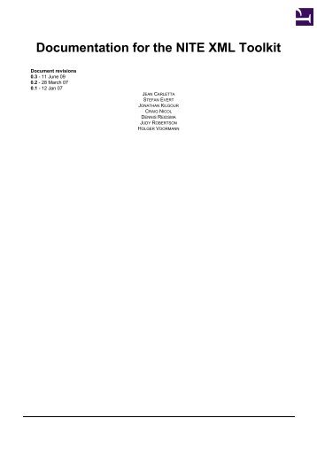 Documentation for the NITE XML Toolkit