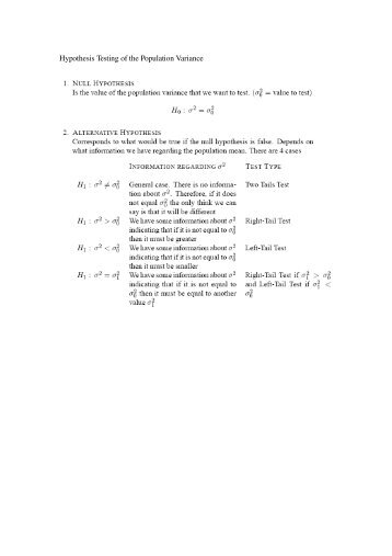 Hypothesis Testing of the Population Variance - IDEA