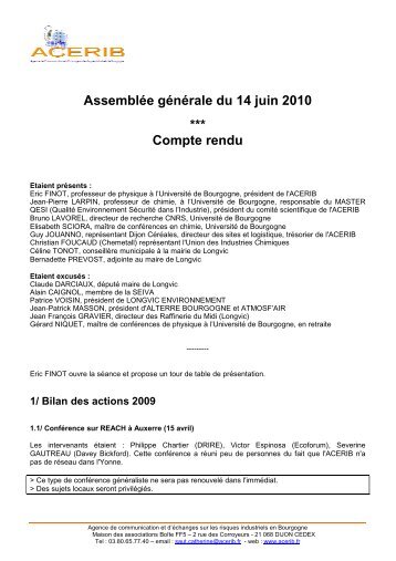 Assemblée générale du 14 juin 2010 *** Compte rendu - Acerib.fr
