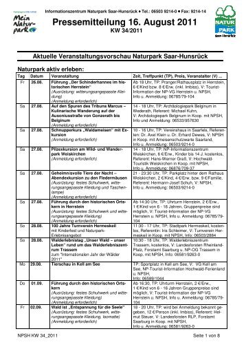 Pressemitteilung 16. August 2011 - Naturpark Saar-Hunsrück