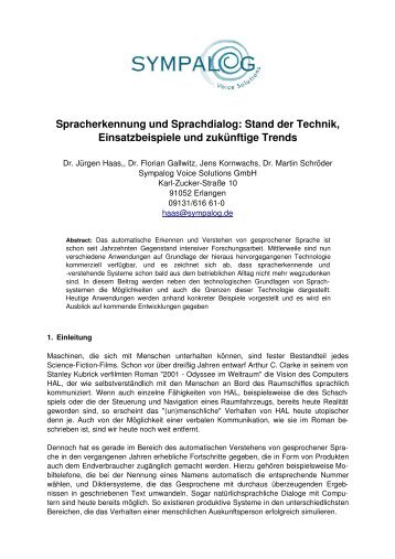 Spracherkennung und Sprachdialog: Stand der Technik ...