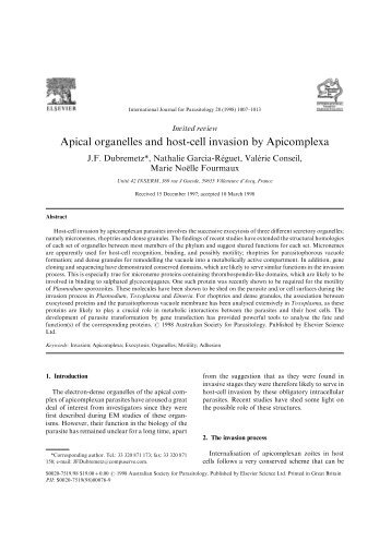 Apical organelles and host!cell invasion by Apicomplexa