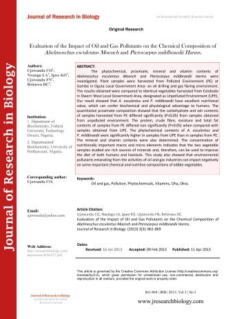 Evaluation of the Impact of Oil and Gas Pollutants on the Chemical Composition of Abelmoschus esculentus Moench and Pterocarpus mildbraedii Harms