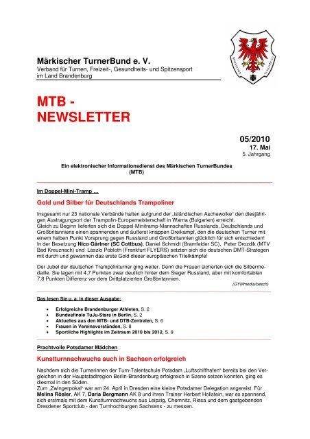 mtb - newsletter  05/2010 - Märkischer Turnerbund