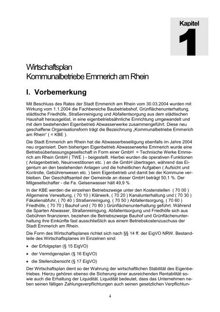 Wirtschaftsplan 2014 - Kommunalbetriebe Emmerich am Rhein