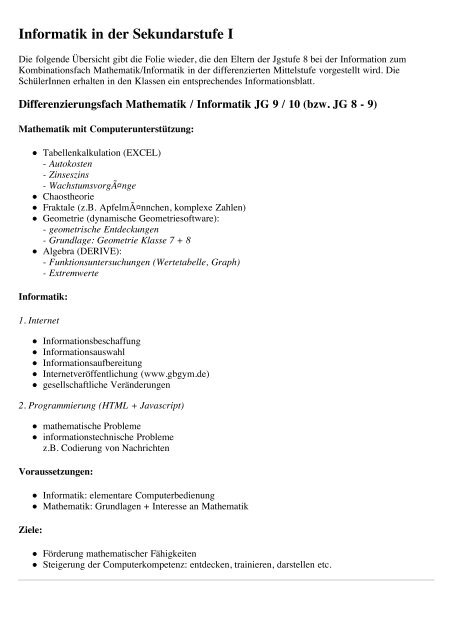 Informatik in der Sekundarstufe I